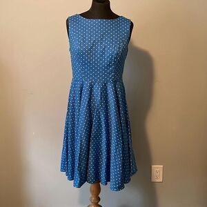 Grace Karin Women's Blue Polka Dots Sleeveless Fit And Flare Dress